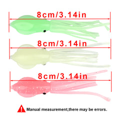 5pcs Luminous Squid Lures 3.14in Soft Bait Saltwater Fishing Glow in Dark