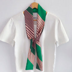 Polka Dot Print Skinny Scarf Long Satin Neckerchief Silk Twilly Scarf
