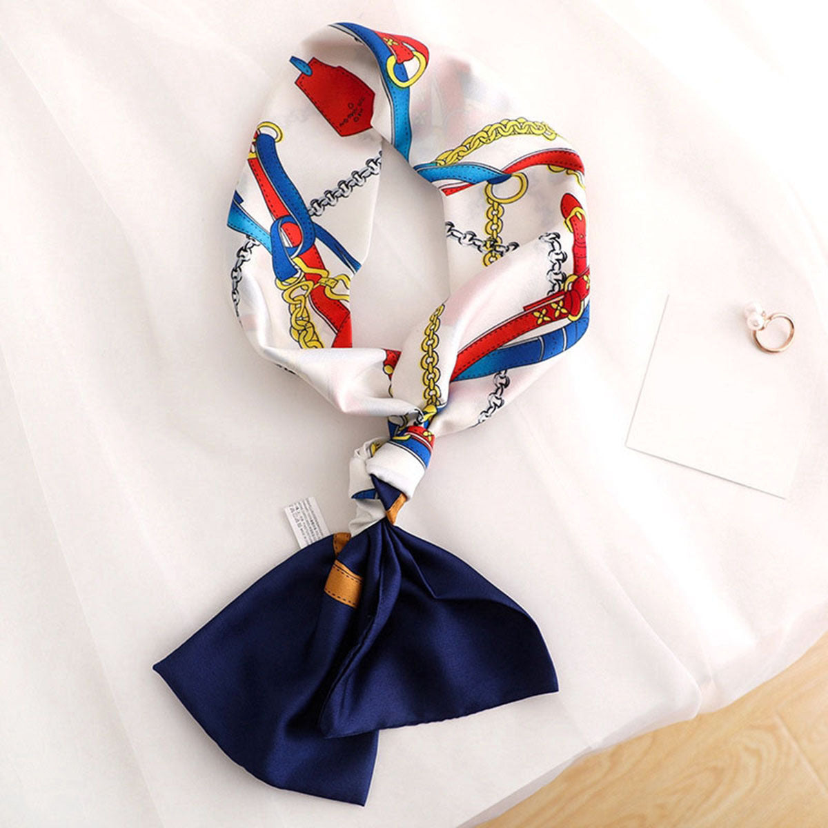 Polka Dot Print Skinny Scarf Long Satin Neckerchief Silk Twilly Scarf
