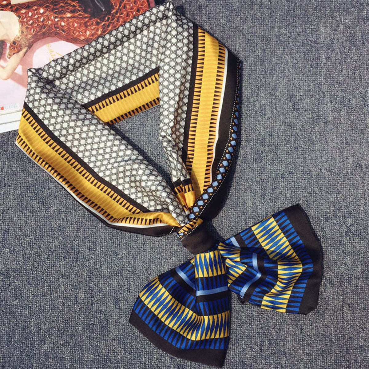 Polka Dot Print Skinny Scarf Long Satin Neckerchief Silk Twilly Scarf