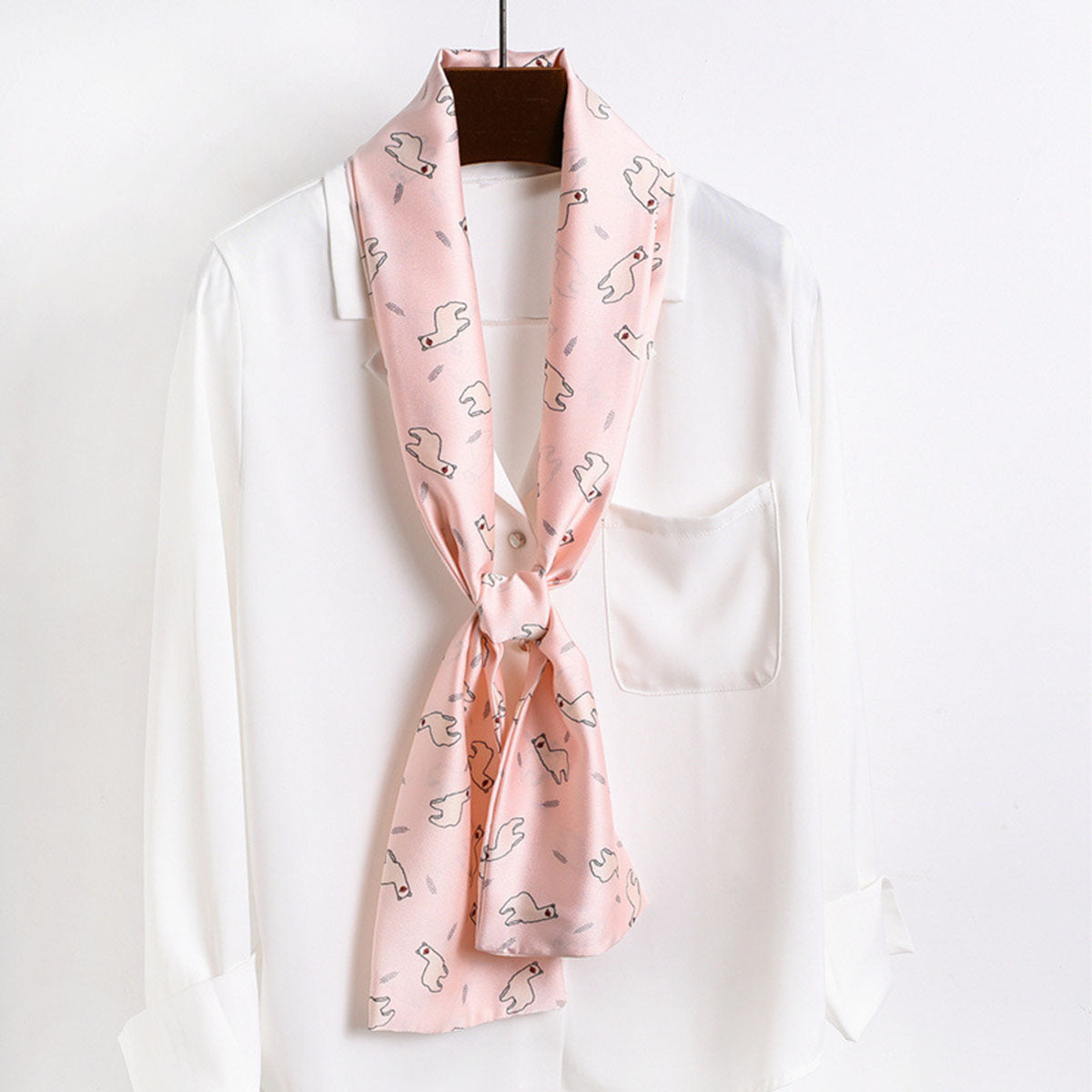 Cartoon Print Skinny Satin Neckerchief Silk Twilly Scarf for Women