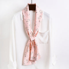 Cartoon Print Skinny Satin Neckerchief Silk Twilly Scarf for Women