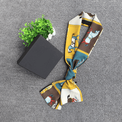 Cartoon Print Skinny Satin Neckerchief Silk Twilly Scarf for Women