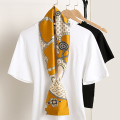 Cartoon Print Skinny Satin Neckerchief Silk Twilly Scarf for Women