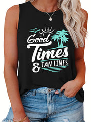 Letter & Tropical Print Tank Top