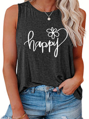 Floral & Letter Print Tank Top