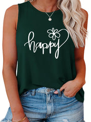 Floral & Letter Print Tank Top