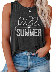 Sun & Letter Print Round Neck Tank Top