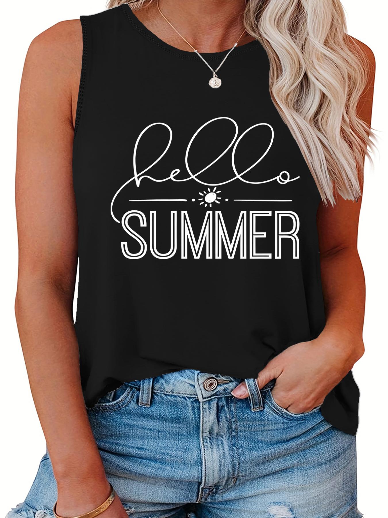 Sun & Letter Print Round Neck Tank Top