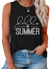 Sun & Letter Print Round Neck Tank Top