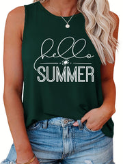 Sun & Letter Print Round Neck Tank Top