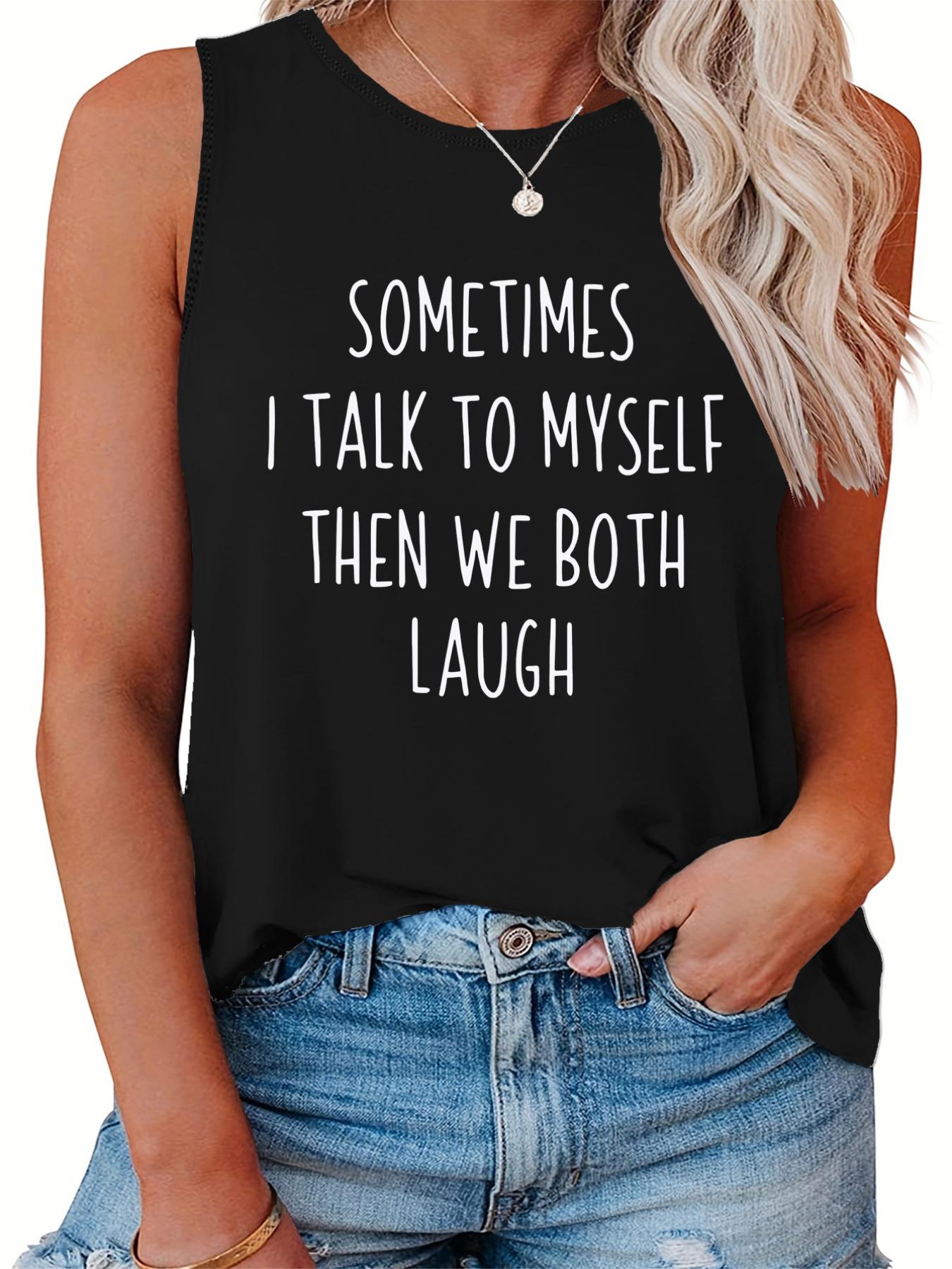 Casual Tank Top Women's Plus Slogan Print Round Neck Tank