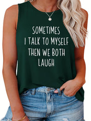 Casual Tank Top Women's Plus Slogan Print Round Neck Tank