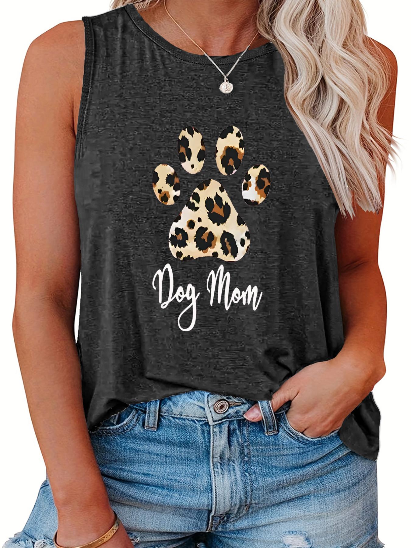 Leopard Paw & Letter Print Tank Top