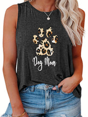 Leopard Paw & Letter Print Tank Top