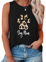 Leopard Paw & Letter Print Tank Top