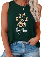 Leopard Paw & Letter Print Tank Top
