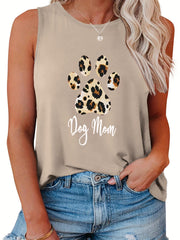 Leopard Paw & Letter Print Tank Top