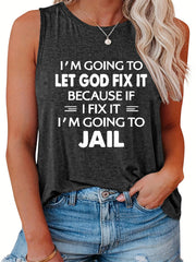 Casual Tank Top Women's Plus Slogan Print Round Neck Tank
