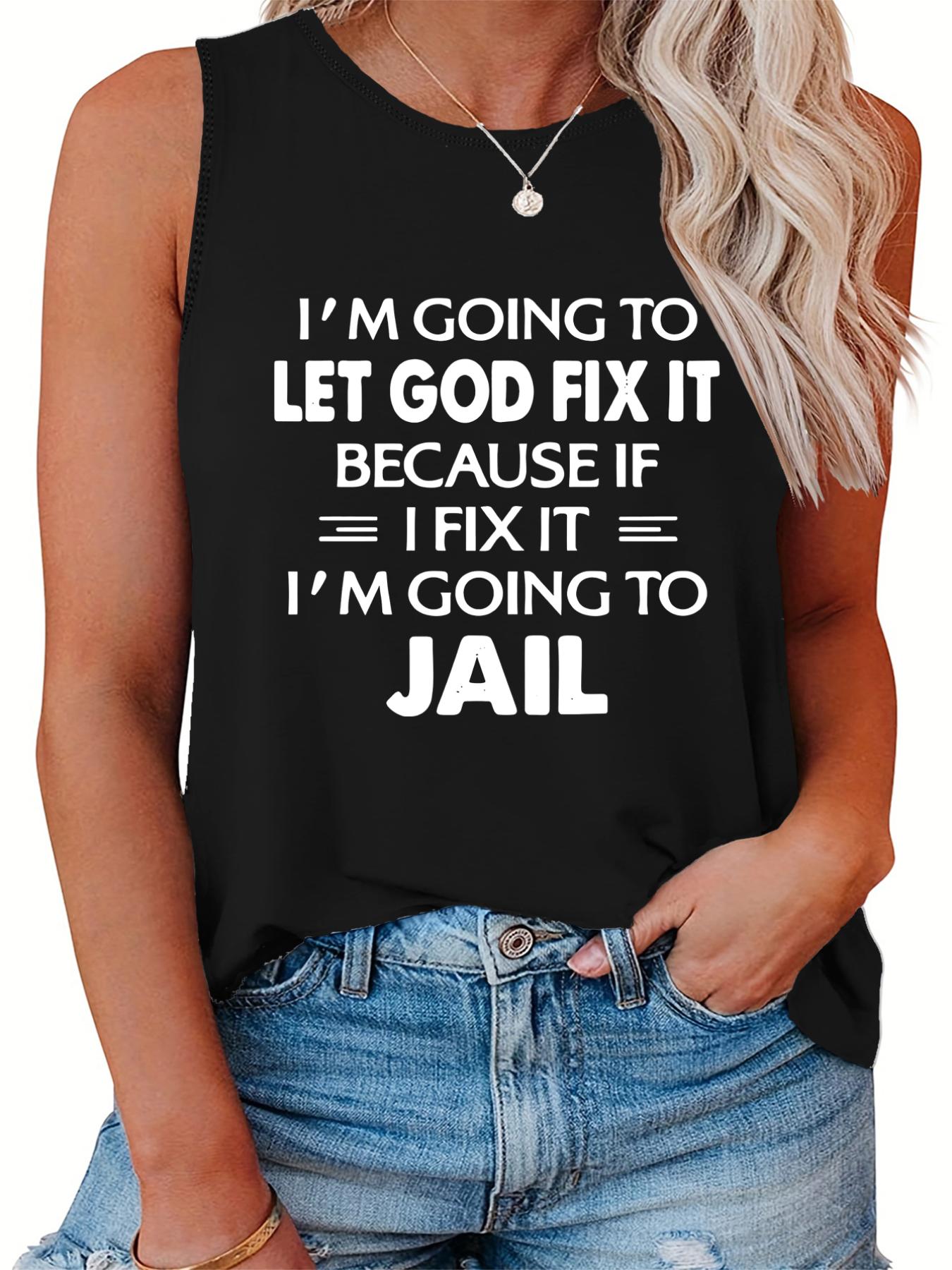 Casual Tank Top Women's Plus Slogan Print Round Neck Tank