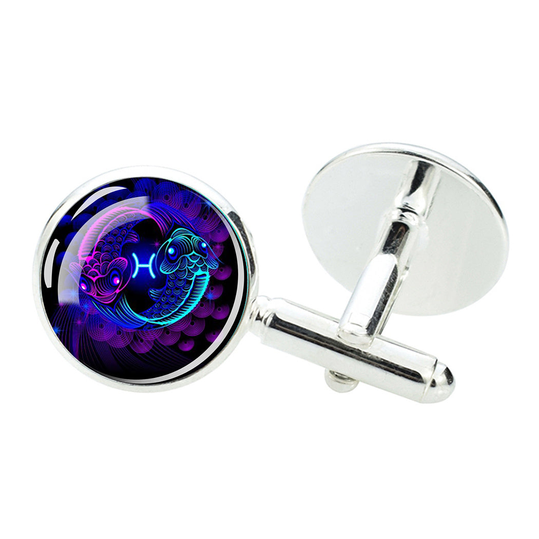 Zodiac Sign Cufflinks Silver Plated Constellation Jewelry