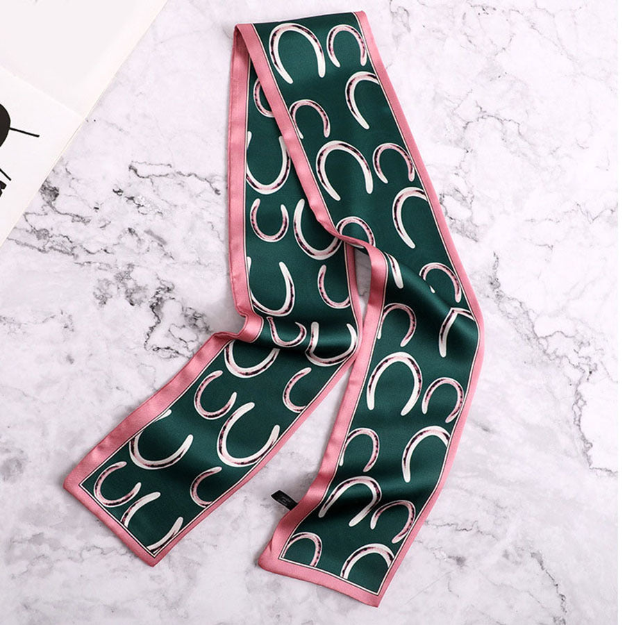 Geometric Print Skinny Scarf Long Ribbon Neckerchief Classic Decorative Twilly