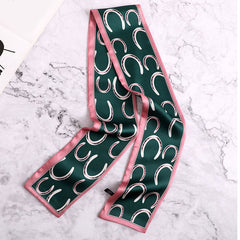 Geometric Print Skinny Scarf Long Ribbon Neckerchief Classic Decorative Twilly