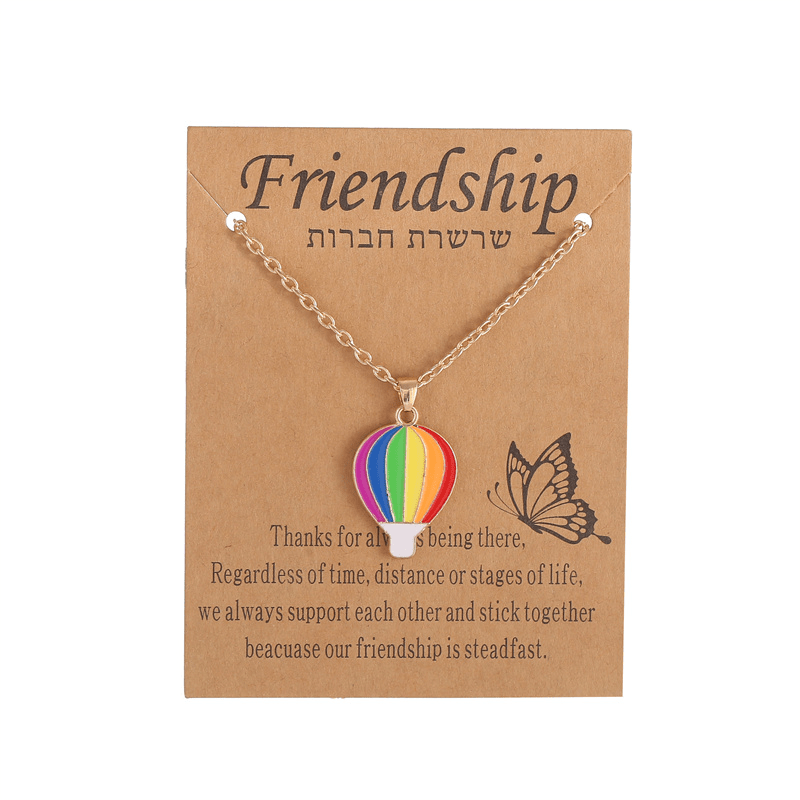 Colorful Rainbow Hot Air Balloon Pendant Necklace - Jewelry Gift For Girls