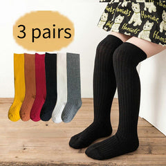 3 Pairs Girls Over The Knee Socks for Spring and Autumn