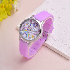Cartoon Unicorn Student Quartz Watch Silicone Strap Girls Watch Set