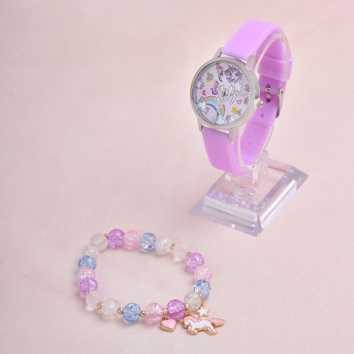 Cartoon Unicorn Student Quartz Watch Silicone Strap Girls Watch Set