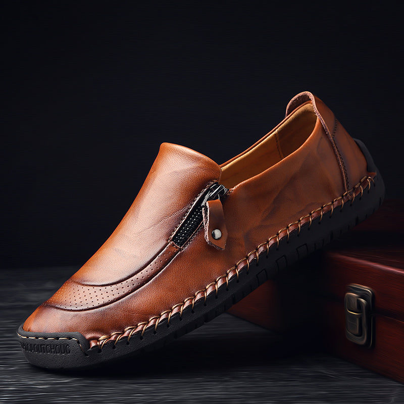 Men's Casual Side Zipper Loafers Flat Heel Driving Shoes