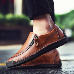 Men's Casual Side Zipper Loafers Flat Heel Driving Shoes