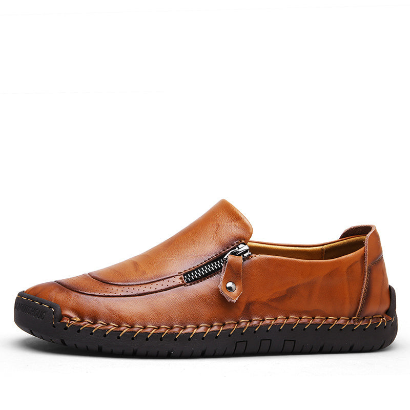 Men's Casual Side Zipper Loafers Flat Heel Driving Shoes