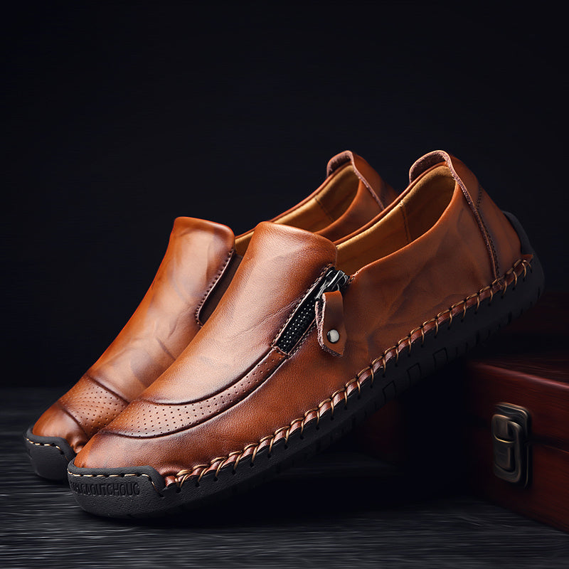 Men's Casual Side Zipper Loafers Flat Heel Driving Shoes