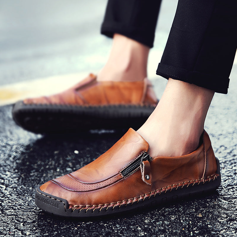 Men's Casual Side Zipper Loafers Flat Heel Driving Shoes