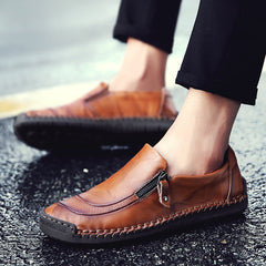 Men's Casual Side Zipper Loafers Flat Heel Driving Shoes