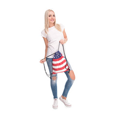 American Flag Drawstring Sports Bag with Bundle Pocket