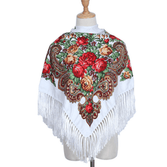 Flower Print Tassel Shawl Boho Square Scarf Vintage Wrap