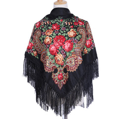 Flower Print Tassel Shawl Boho Square Scarf Vintage Wrap