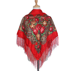 Flower Print Tassel Shawl Boho Square Scarf Vintage Wrap