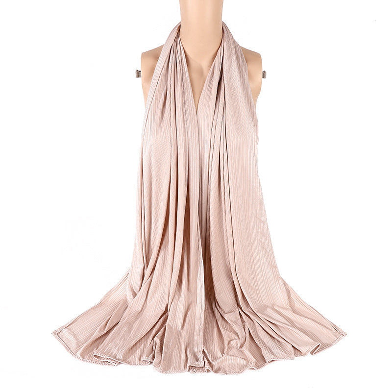 Elastic Pleated Scarf Solid Hijab Casual Shawl Head Wrap Turban