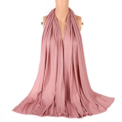 Elastic Pleated Scarf Solid Hijab Casual Shawl Head Wrap Turban