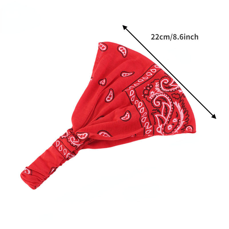 Paisley Print Elastic Headband Solid Boho Headscarf