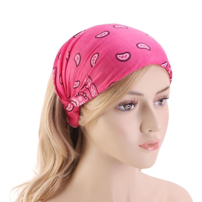 Paisley Print Elastic Headband Solid Boho Headscarf