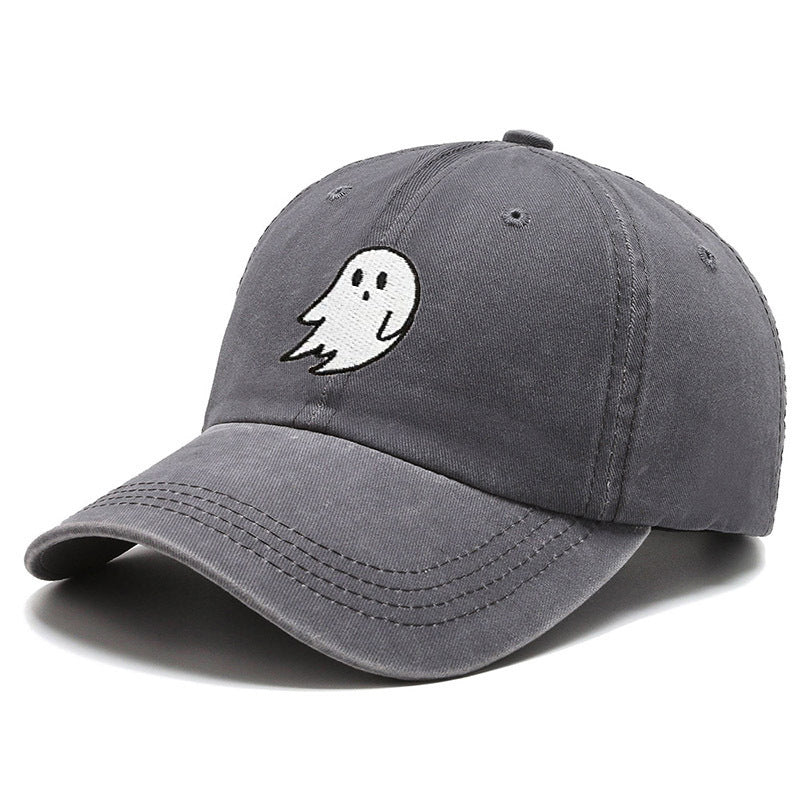 Ghost Embroidery Old Washed Cotton Baseball Cap