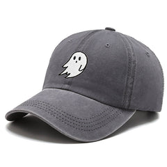 Ghost Embroidery Old Washed Cotton Baseball Cap