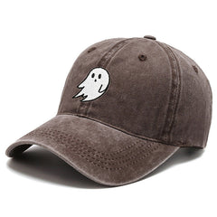 Ghost Embroidery Old Washed Cotton Baseball Cap