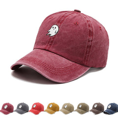 Ghost Embroidery Old Washed Cotton Baseball Cap