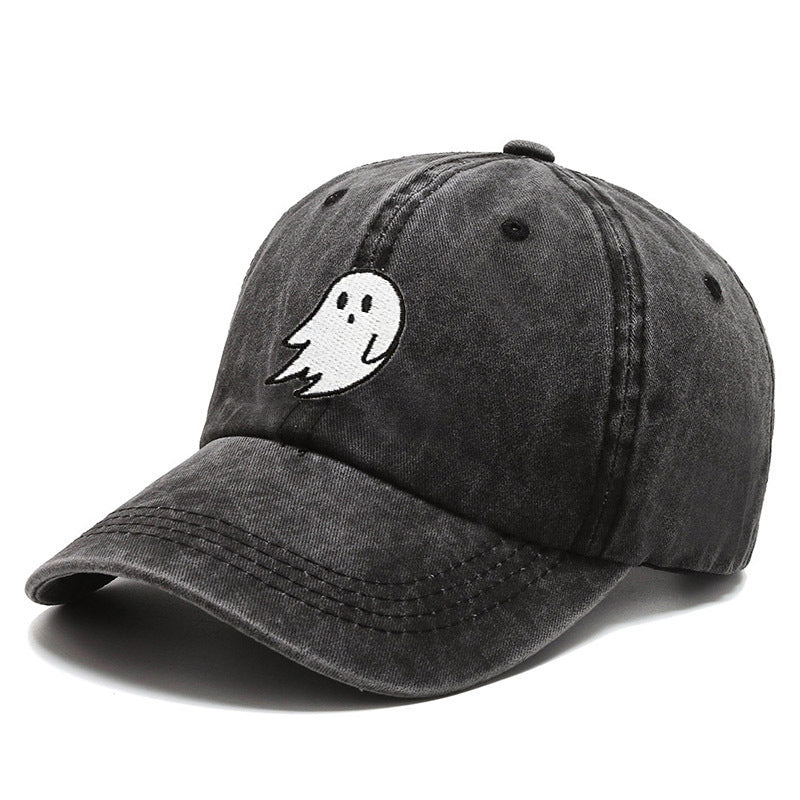 Ghost Embroidery Old Washed Cotton Baseball Cap
